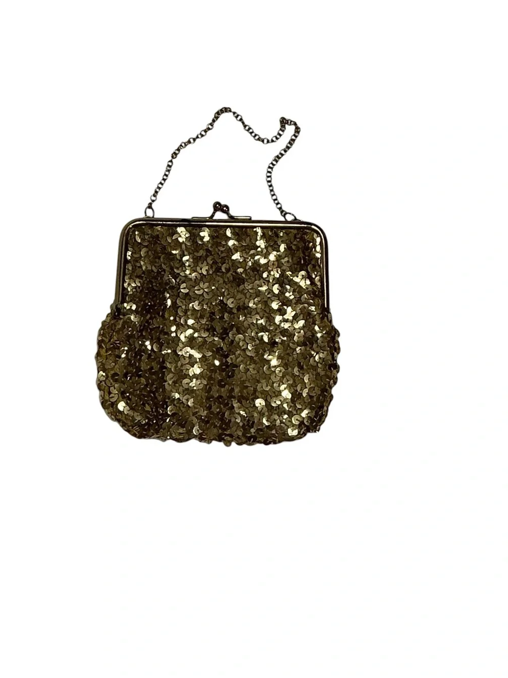 No Brand Vintage Gold Sequin Evening Wristlet Clutch with Chain Strap